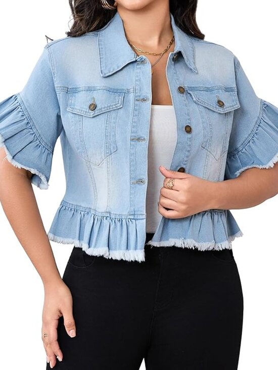 Jackets & Blazers - New - Women's Jean Jacket Long Sleeve Classic Distressed Fray‎ Hem Tassels Denim